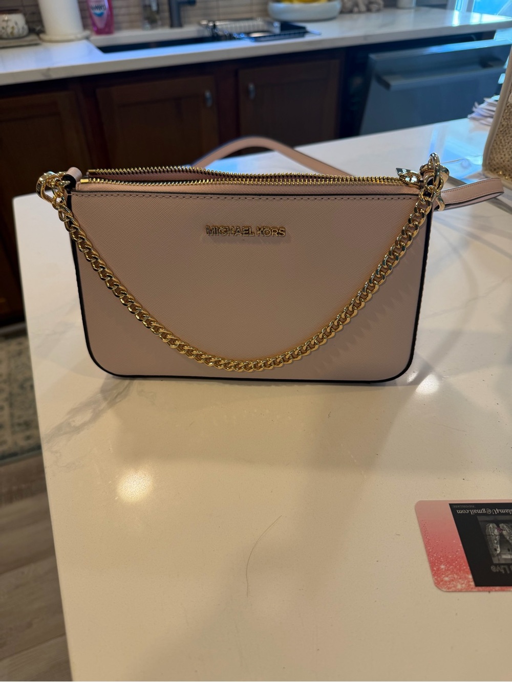 Michael Kors Blush Pink Saffiano Crossbody with Gold Chain